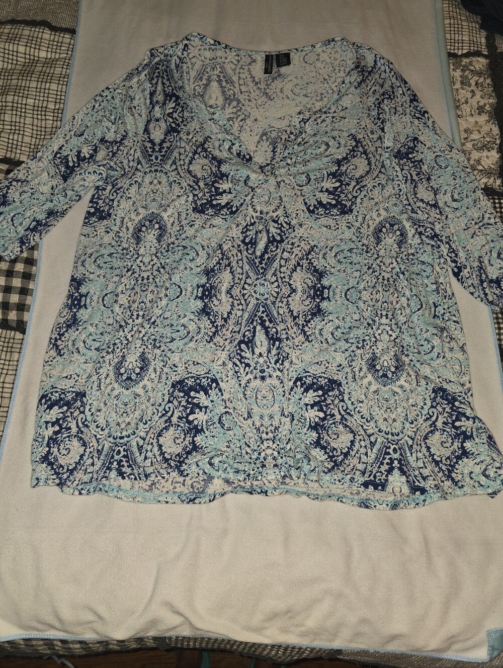 Cynthia Rowley Blue and White Paisley V-Neck Tunic